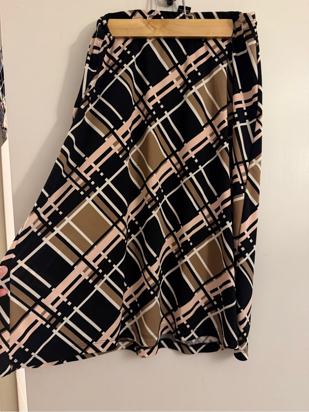 New York & Company Black Plaid A-Line Skirt with Pink and Tan Accents